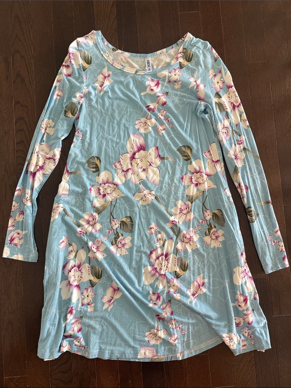 Light Blue Floral Long Sleeve A-Line Dress